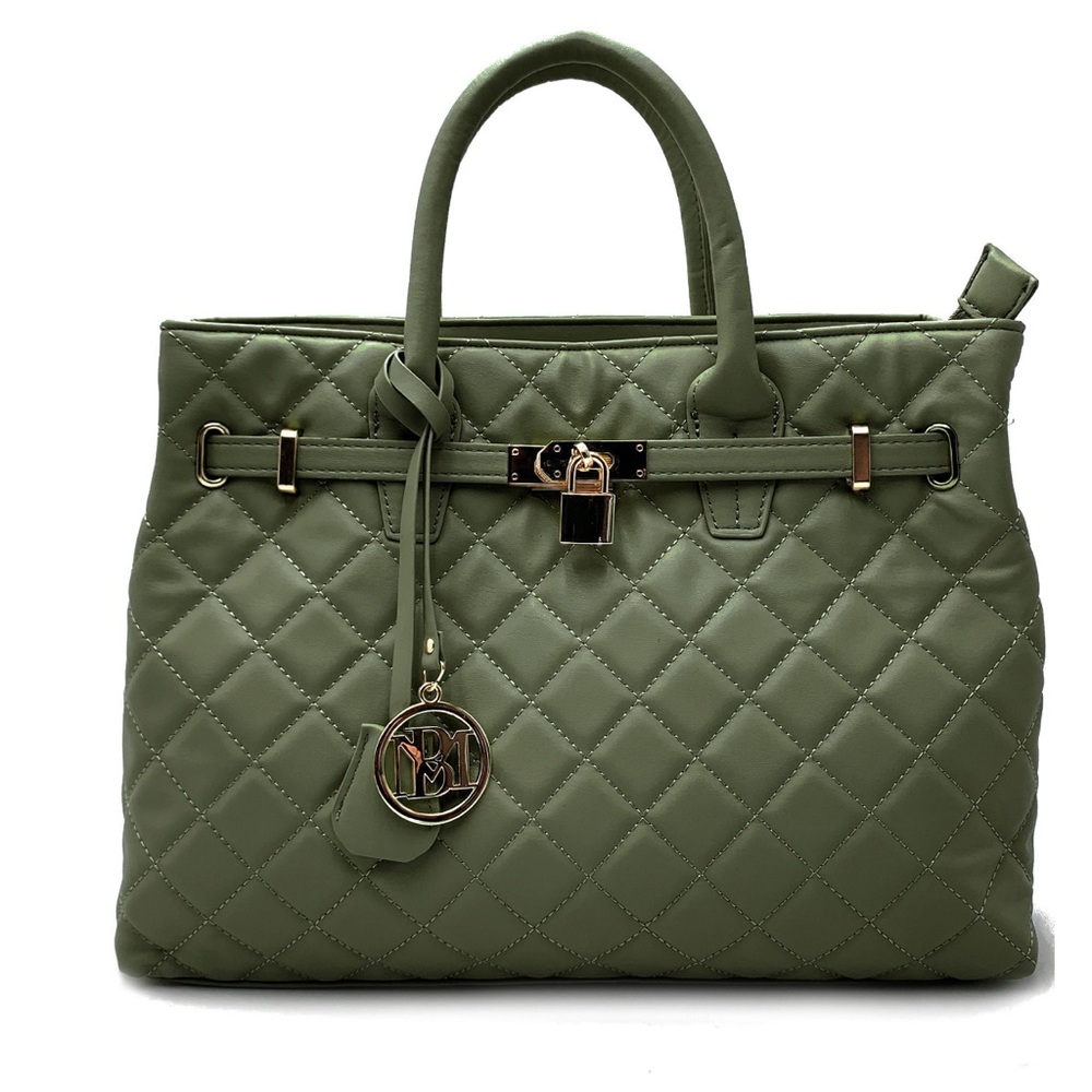 Badgley Mischka Elegant Large QuiltedTote👜
Gold Front Lock🔐 Pendant Chive ~ NWT